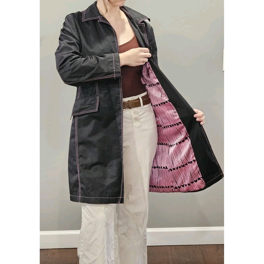 Dollhouse Women's‎ Long Pea coat Black Pink Lining Size L Y2K Button Up